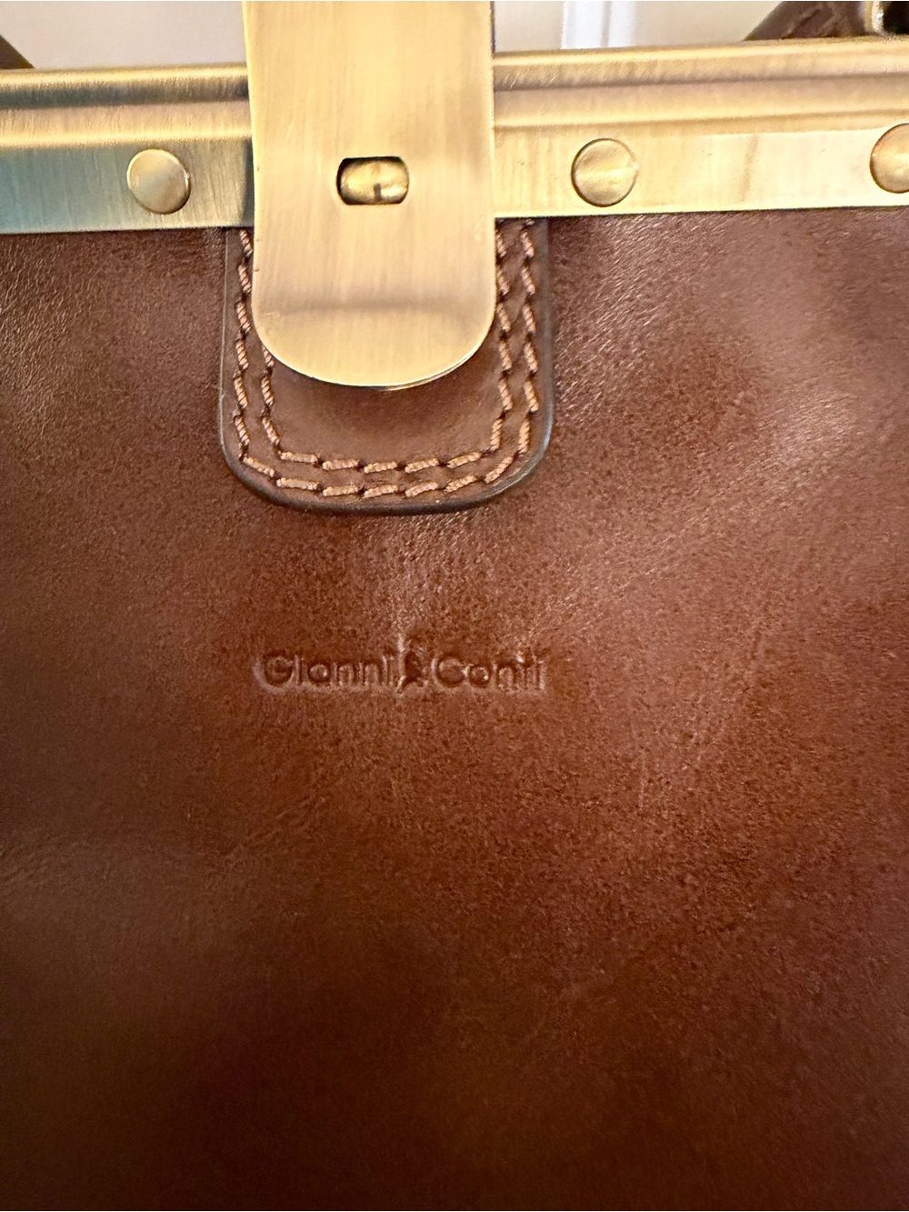 Gianni Conti Brown Leather Frame-Top Crossbody Bag - Picture 9 of 11